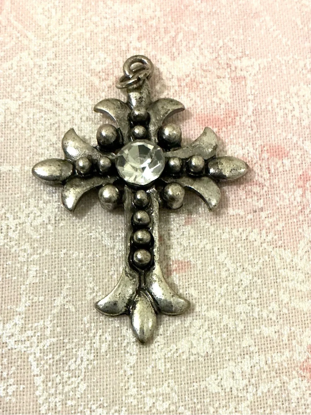 Silver Cross Pendant Necklace with Matching Earrings - Silver